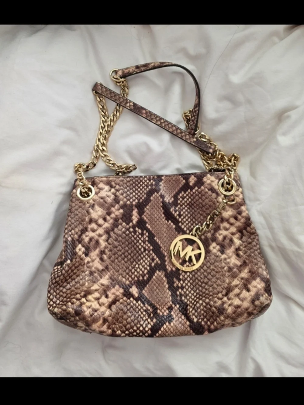 NWOT- Michael Kors Brown Snakeskin-Print Adjustable Chain Shoulder Strap